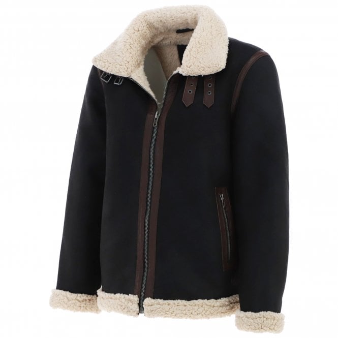 Jacketcart Men’s Black Suede Leather Jacket with Faux Fur Collar