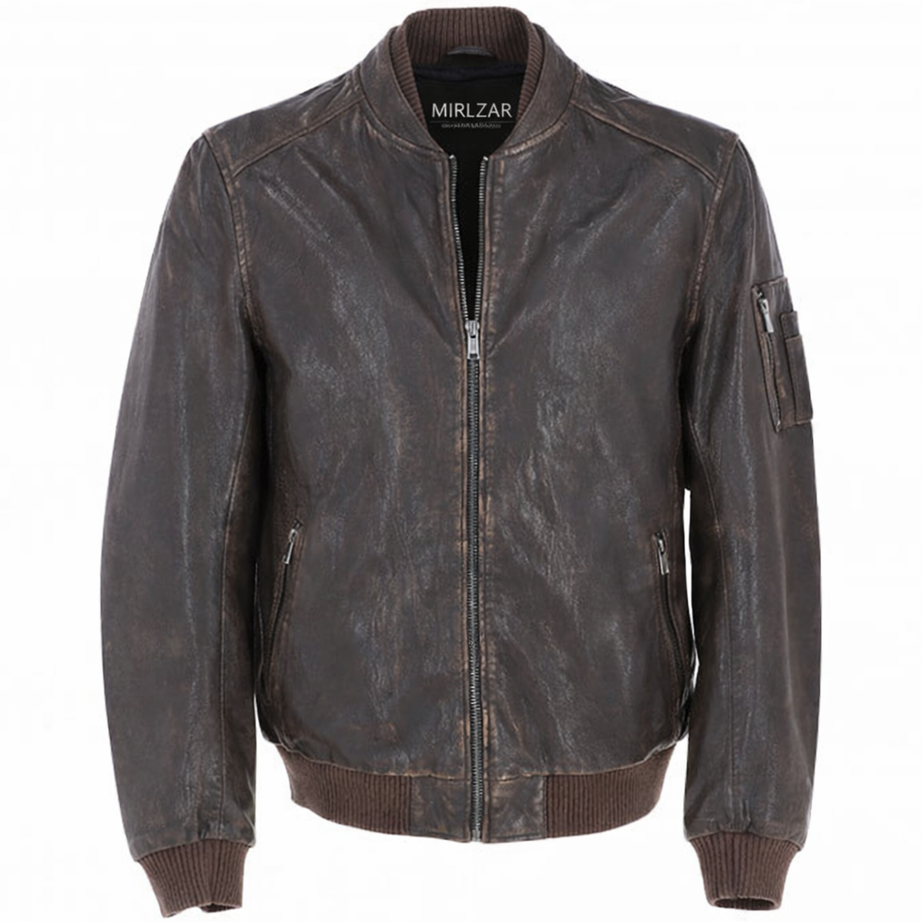 Jacketcart Men’s Coffee Brown Vintage Leather Bomber Jacket