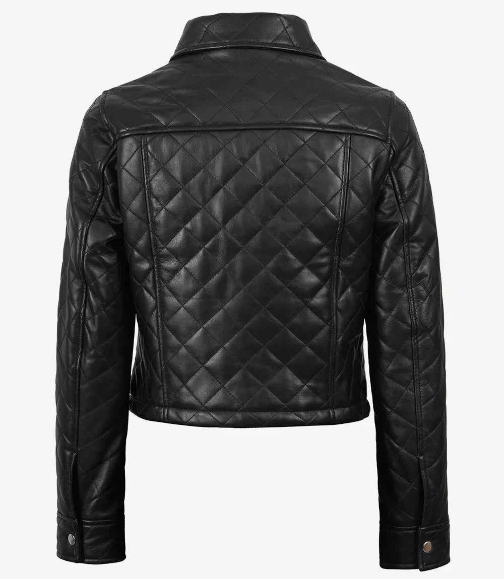 Jacketcart Women’s Black Quilted Cropped Leather Jacket