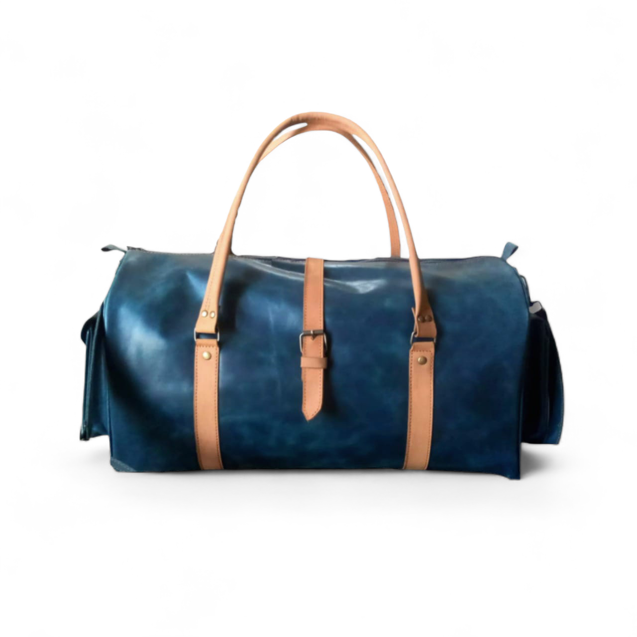 Navy Full-Grain Cow Pull-Up Leather Duffel Bag – Travel Weekender | Jacketcart