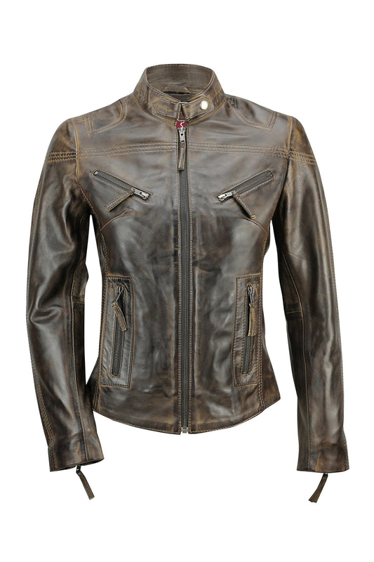 Jacketcart  Retro Leather Biker Jacket Brown