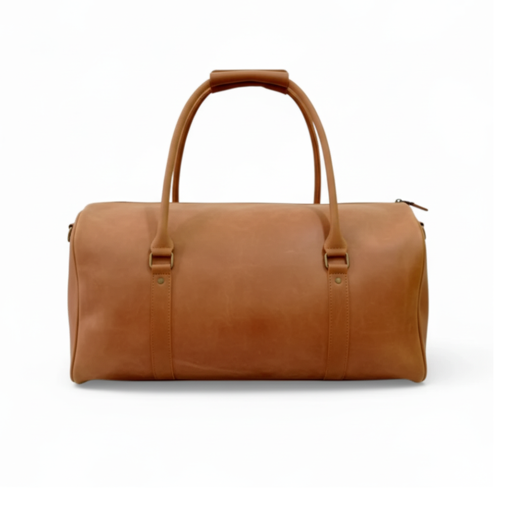 Tan Full-Grain Leather Duffel Bag with Shoe Compartment – Jacketcart