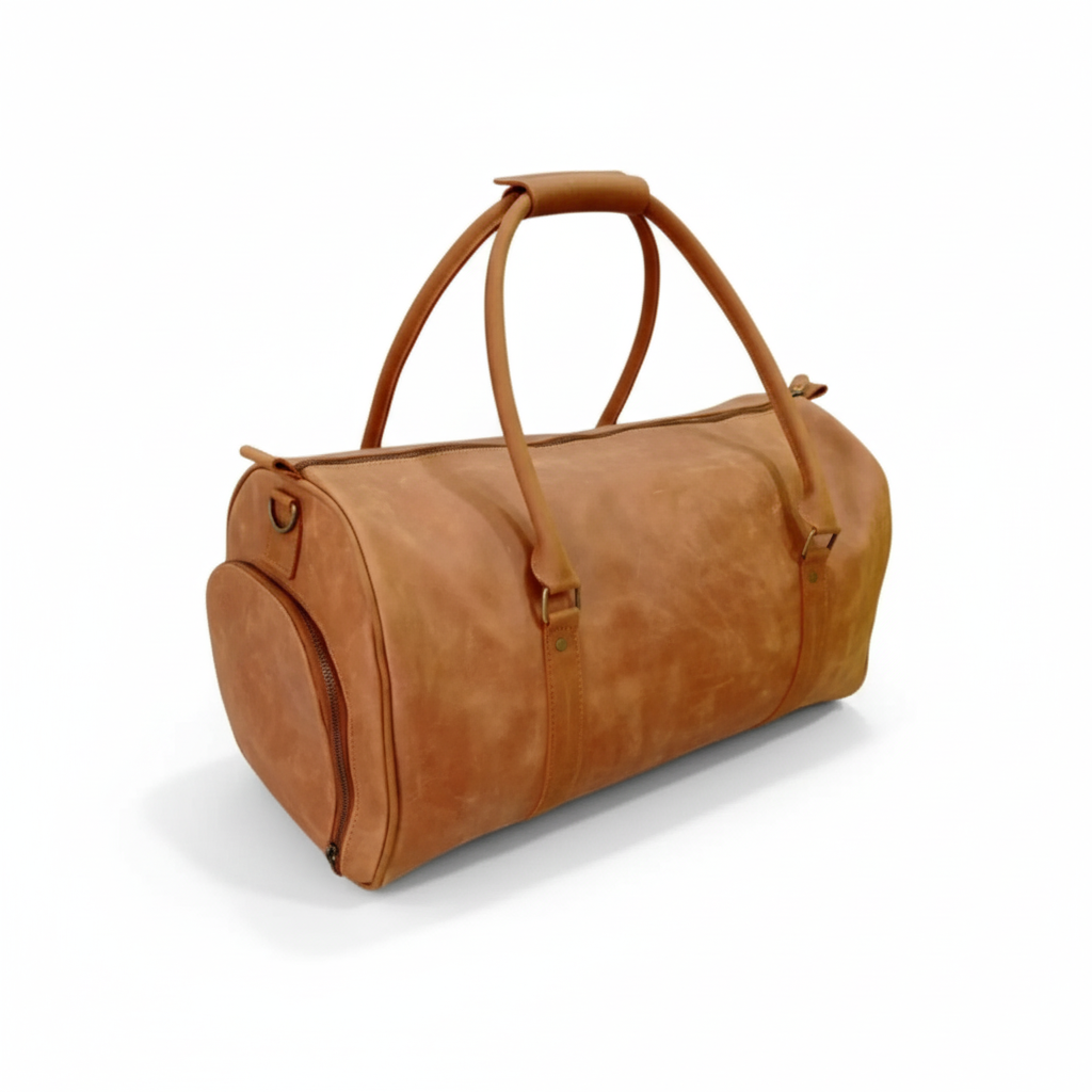 Tan Full-Grain Leather Duffel Bag with Shoe Compartment – Jacketcart