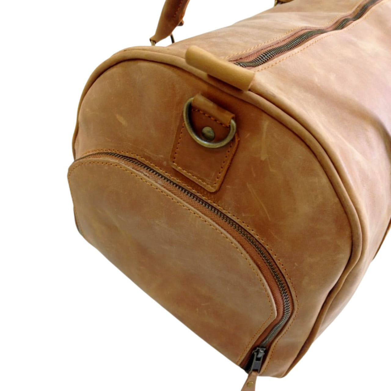Tan Full-Grain Leather Duffel Bag with Shoe Compartment – Jacketcart