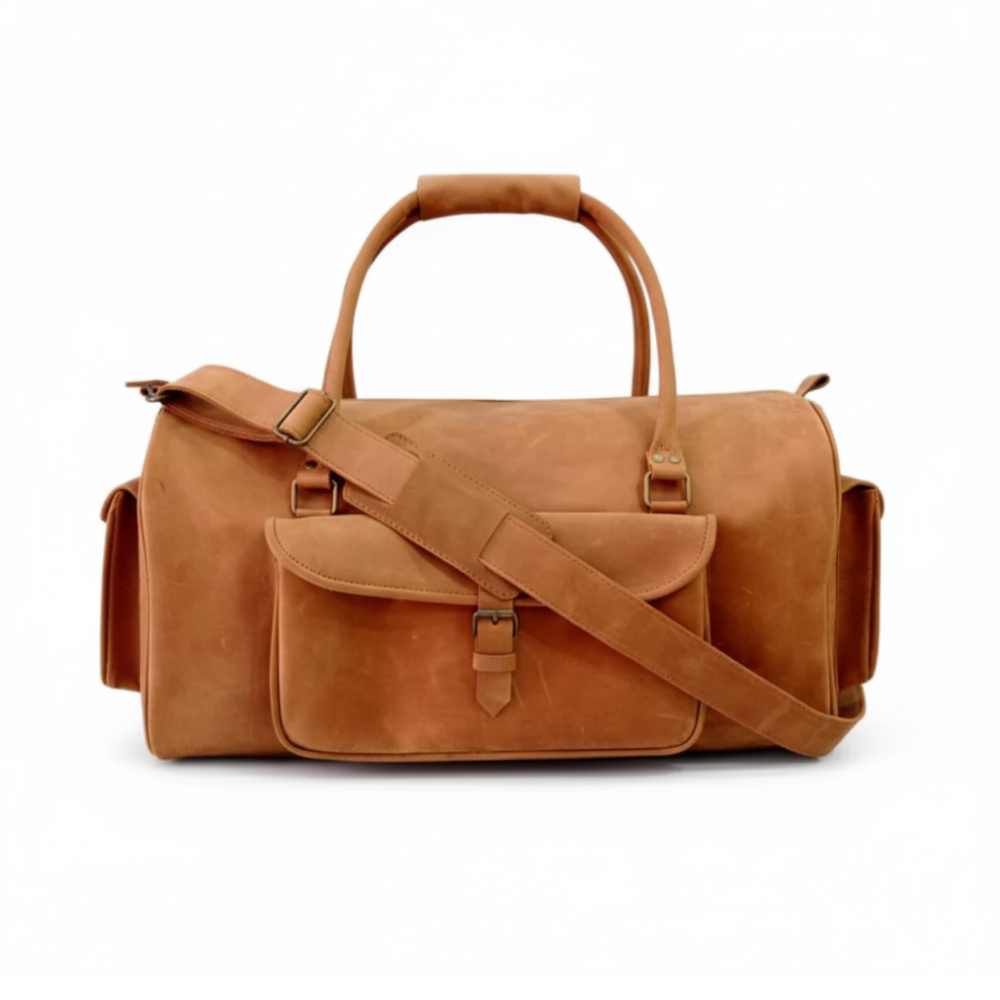 Jacketcart Tan Leather Travel Duffel Bag