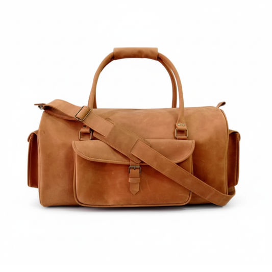Jacketcart Tan Leather Travel Duffel Bag