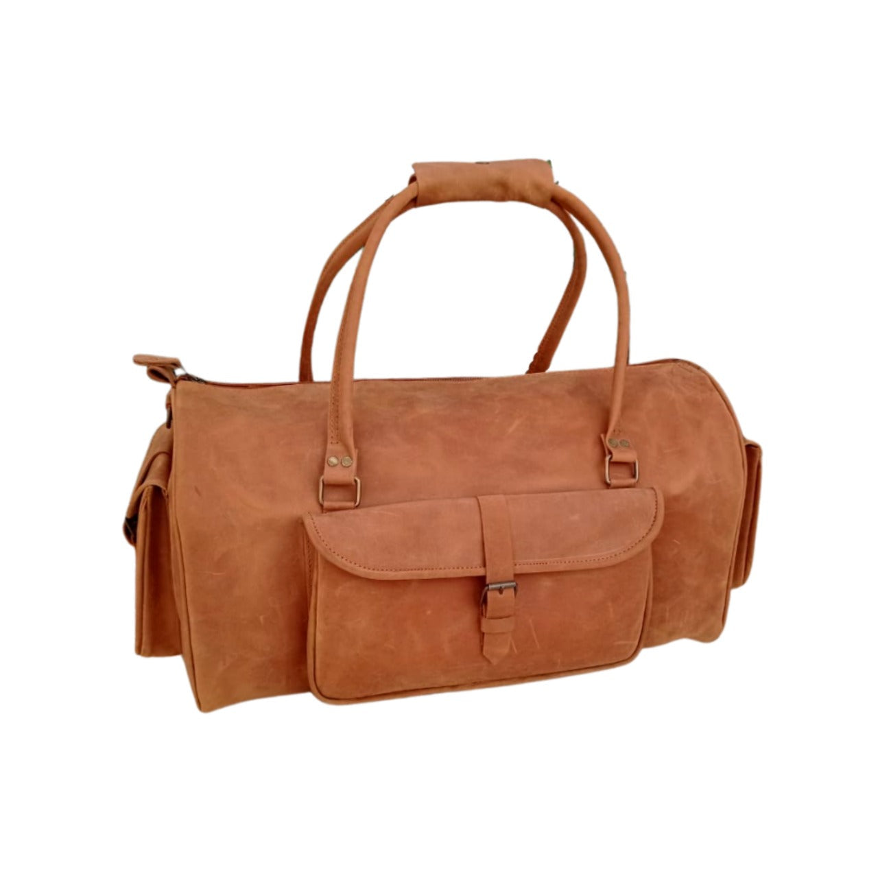 Jacketcart Tan Leather Travel Duffel Bag