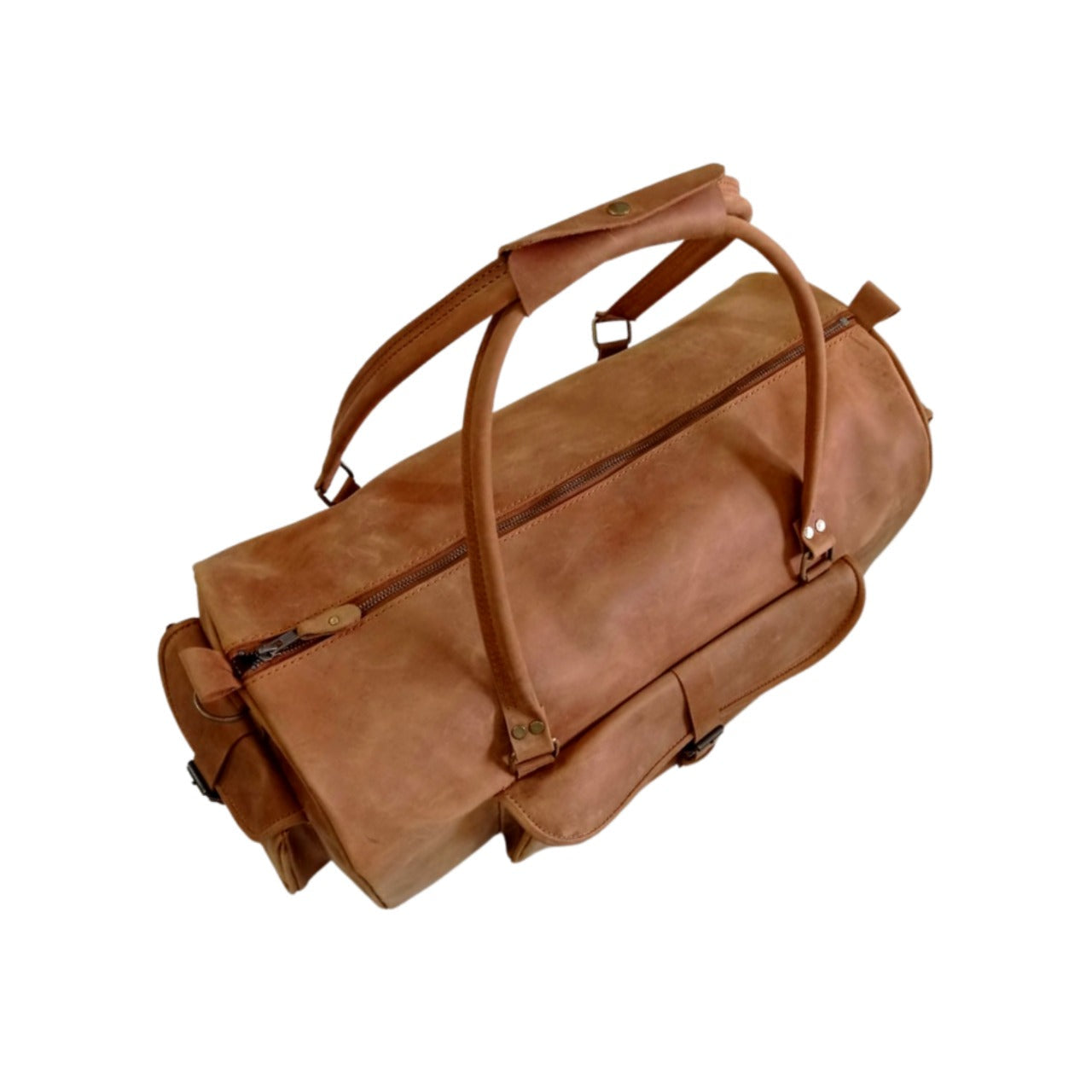 Jacketcart Tan Leather Travel Duffel Bag