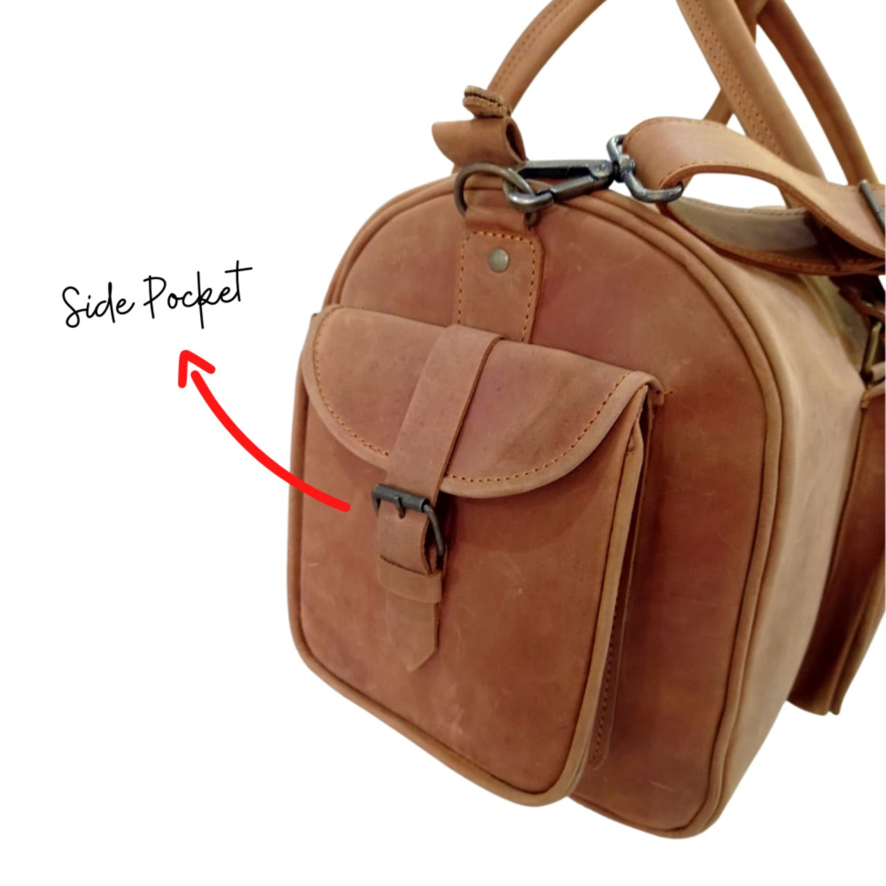 Jacketcart Tan Leather Travel Duffel Bag