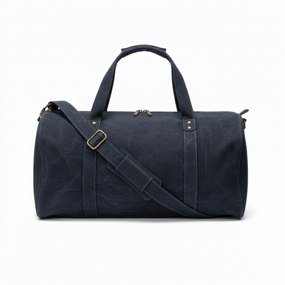 Jacketcart Navy Full-Grain Leather Duffel Bag