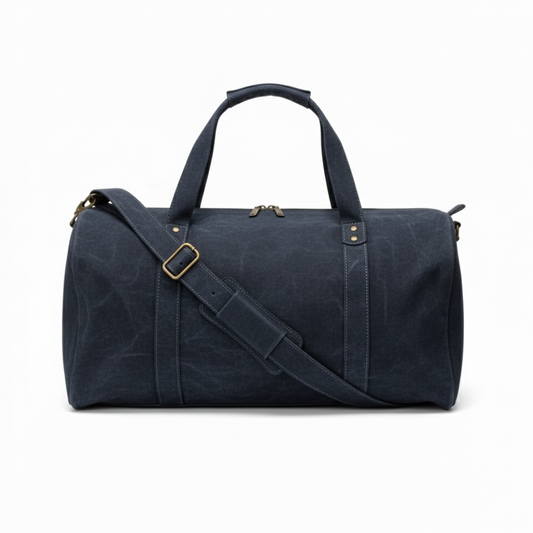 Jacketcart Navy Full-Grain Leather Duffel Bag