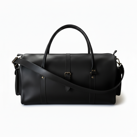 Jacketcart Black Full-Grain Pull-Up Leather Duffel Bag