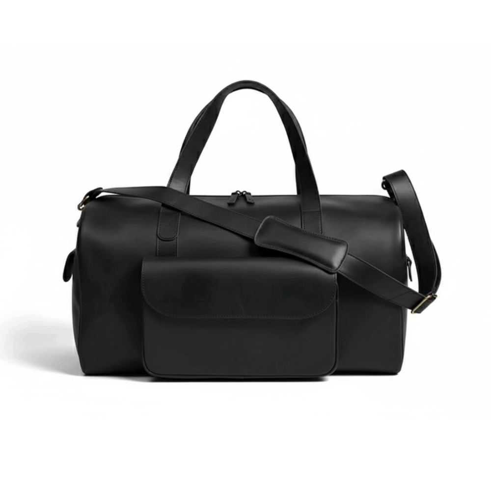 Jacketcart  Black Full-Grain Pull-Up Leather Duffel Bag