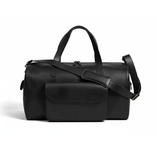 Jacketcart  Black Full-Grain Pull-Up Leather Duffel Bag