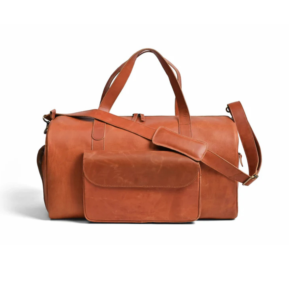 Jacketcart Shangrila Tan Full-Grain Pull-Up Leather Duffel Bag