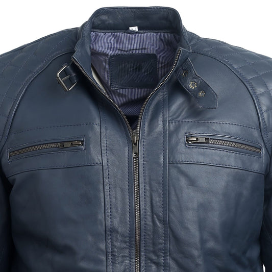 Jacketcart Men Blue Leather Jacket