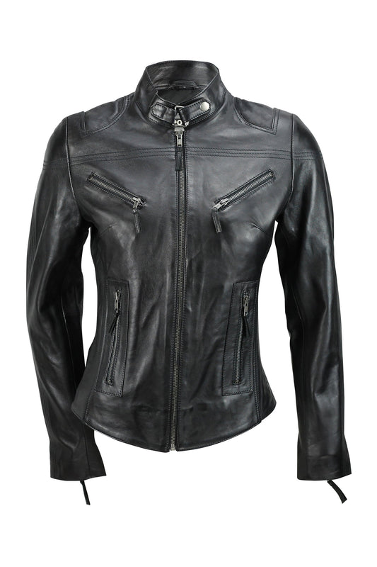 Jacketcart Women’s Black Leather Slim Fit Biker Jacket