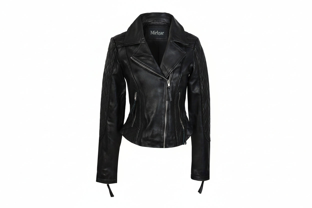 Jacketcart Women’s Black Vintage Biker Leather Jacket