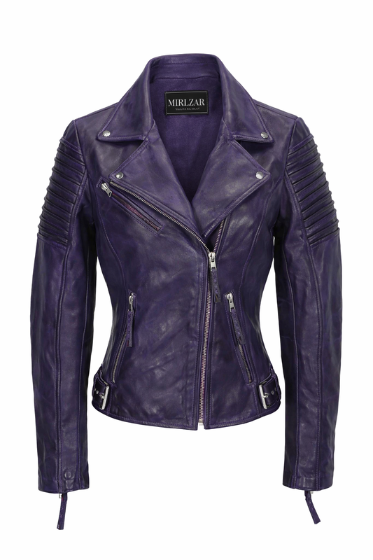 Jacketcart Women’s Purple Retro Leather Biker Jacket