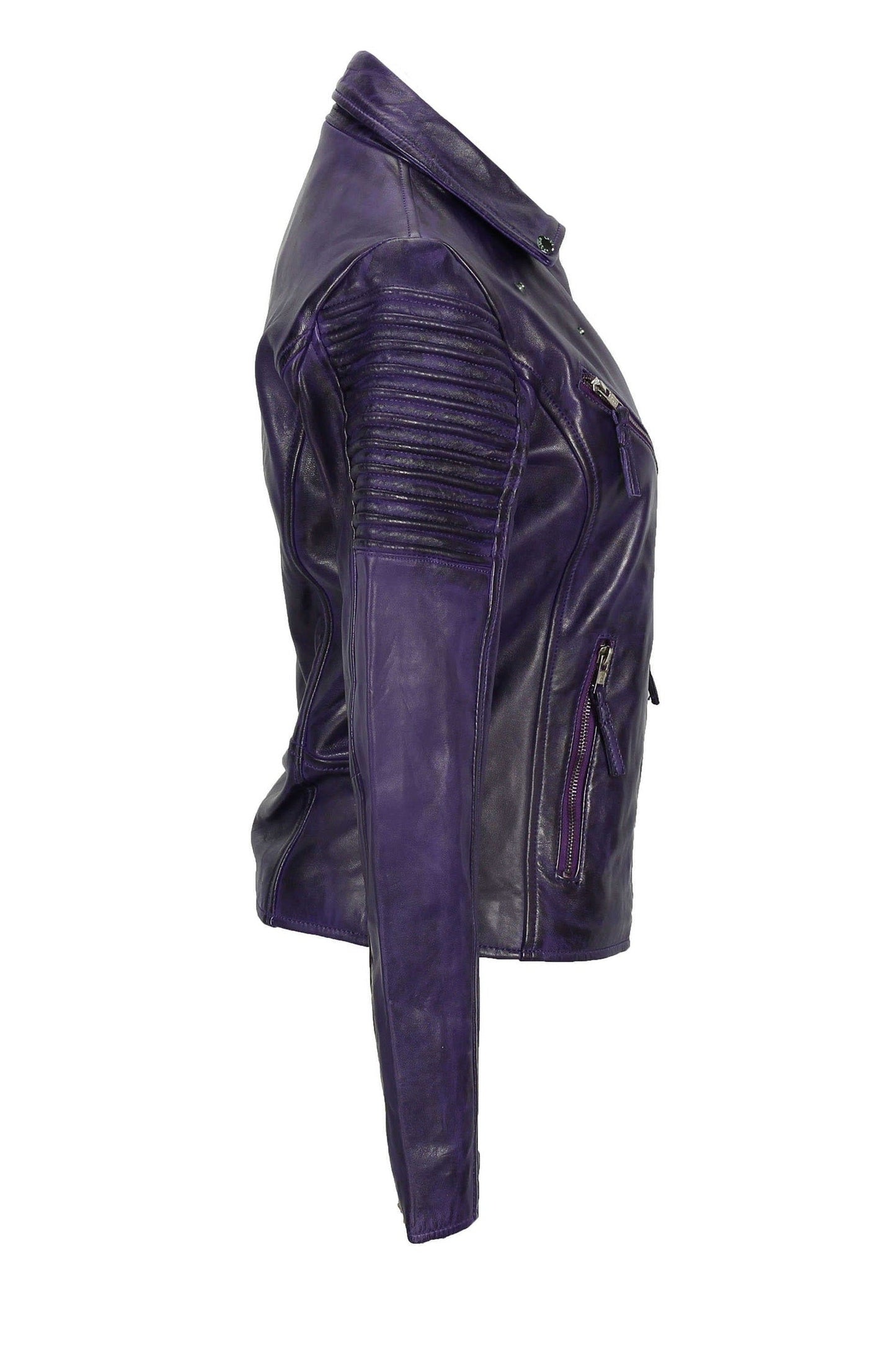 Jacketcart Women’s Purple Retro Leather Biker Jacket