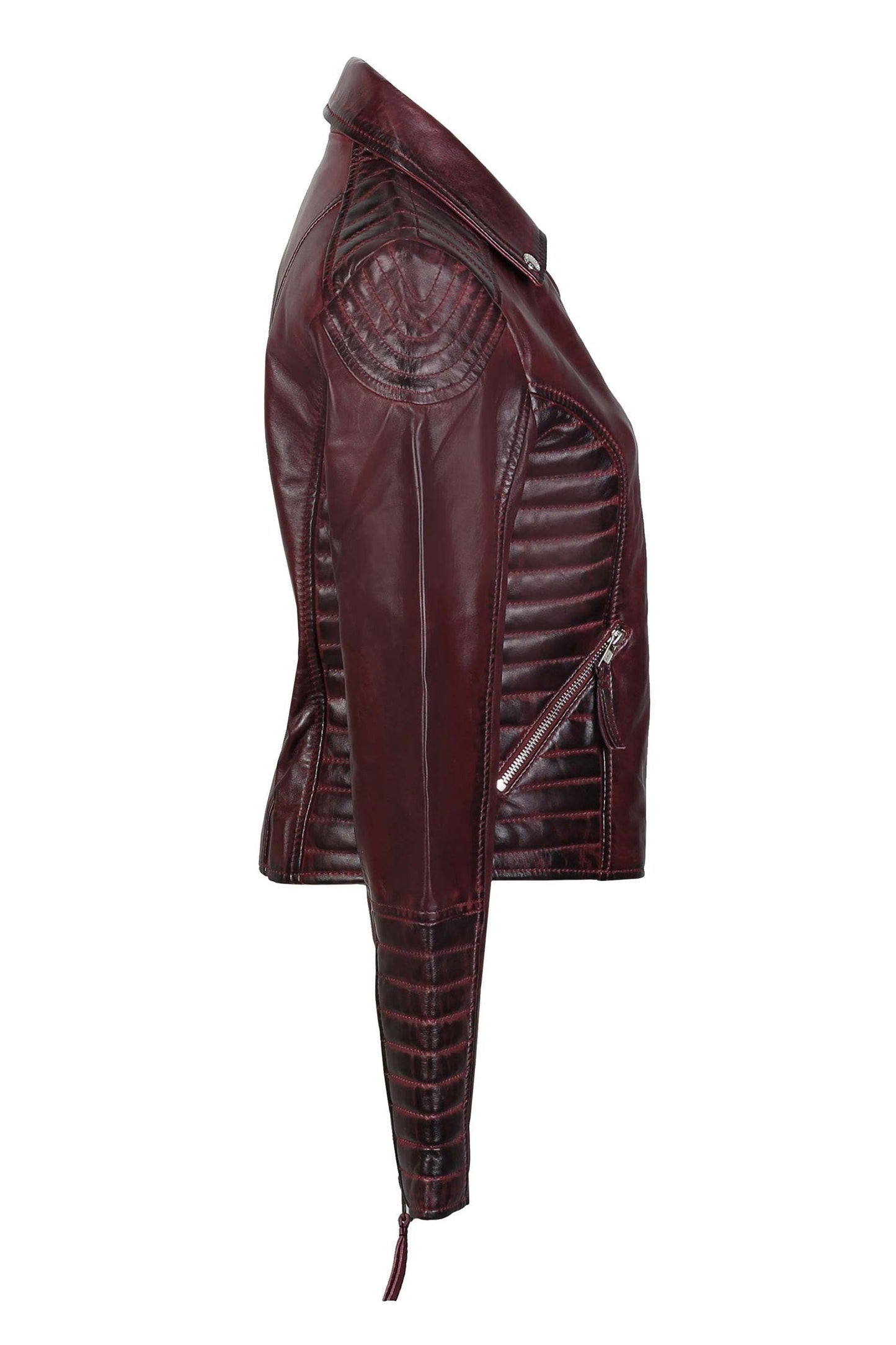 Jacketcart Women’s Retro Leather Biker Jacket with Racing Detail