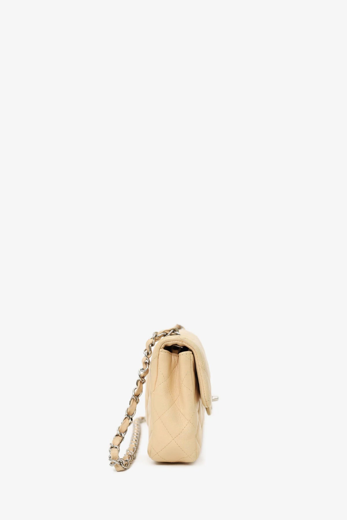 Chanel Classic Flap Bag 25cm Lambskin Leather Silver Hardware Beige