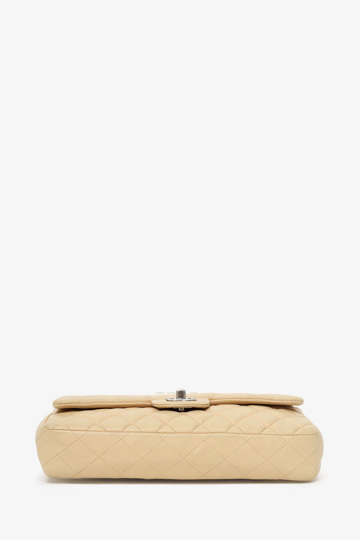 Chanel Classic Flap Bag 25cm Lambskin Leather Silver Hardware Beige