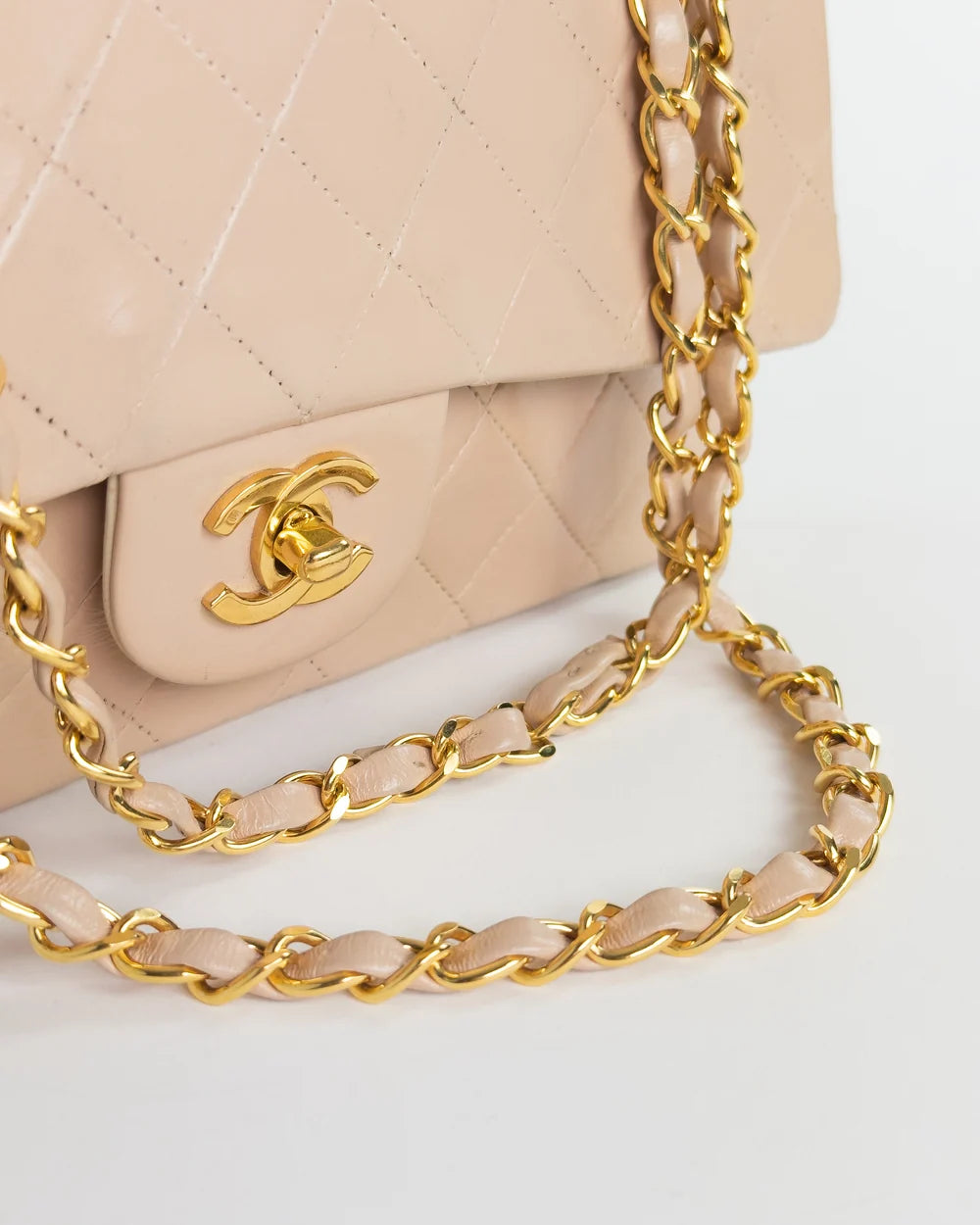 Chanel Classic Flap Bag 25cm Lambskin Leather Silver Hardware Beige
