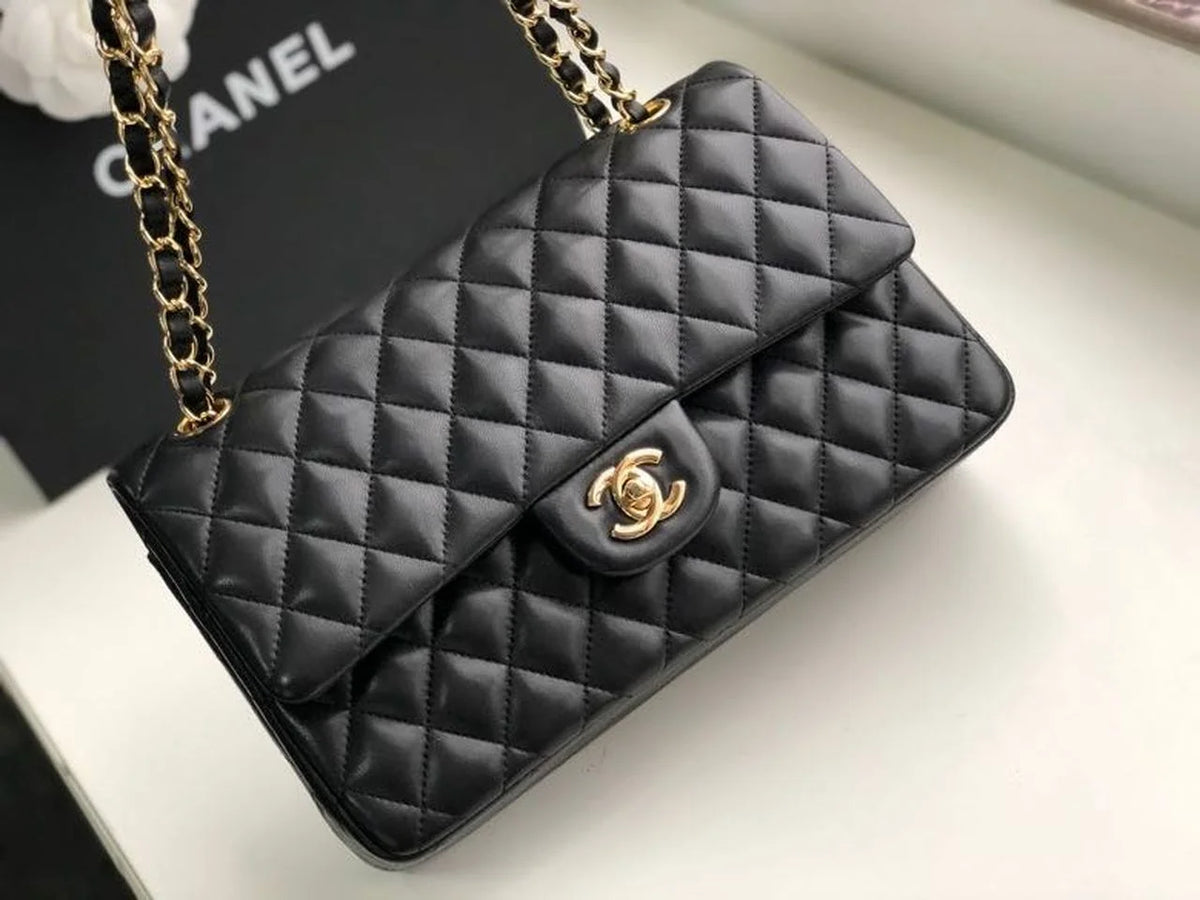 Cha Classic Flap Bag 25cm Gold Hardware Lambskin Leather Spring/Summer Collection Black