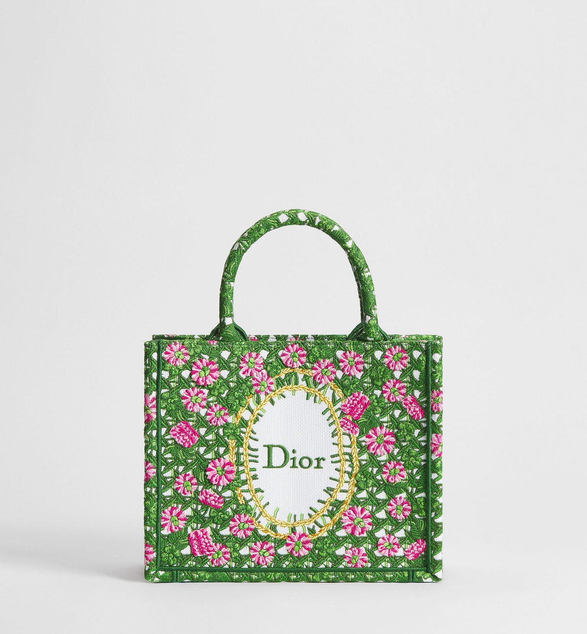 Women's Small Book Tote With Multicolor Cannage Garden Embroidery And Strap
