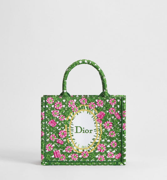 Women's Small Book Tote With Multicolor Cannage Garden Embroidery And Strap