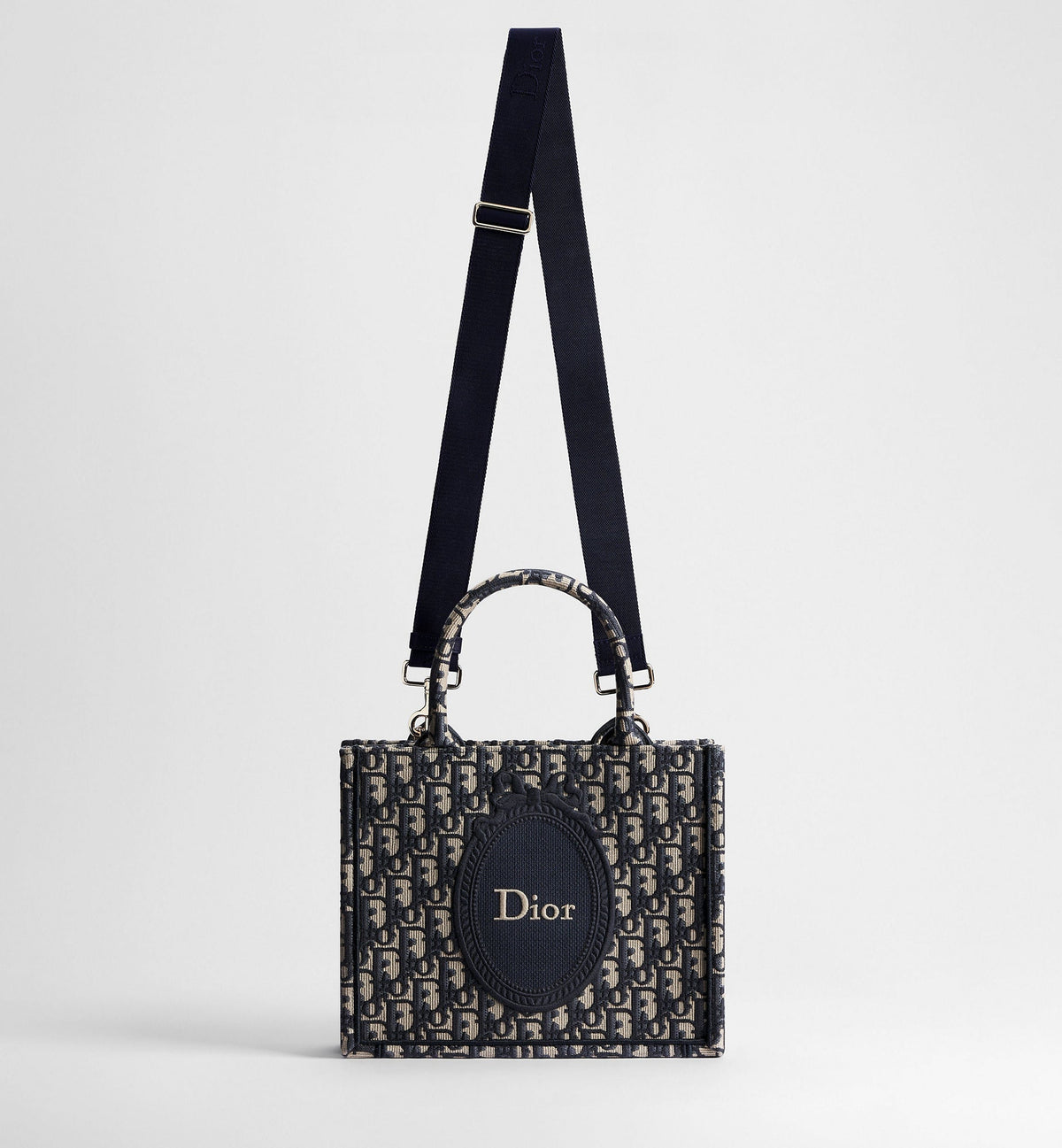 Women's Small Book Tote with Blue Oblique Jacquard and Médaillon Signature