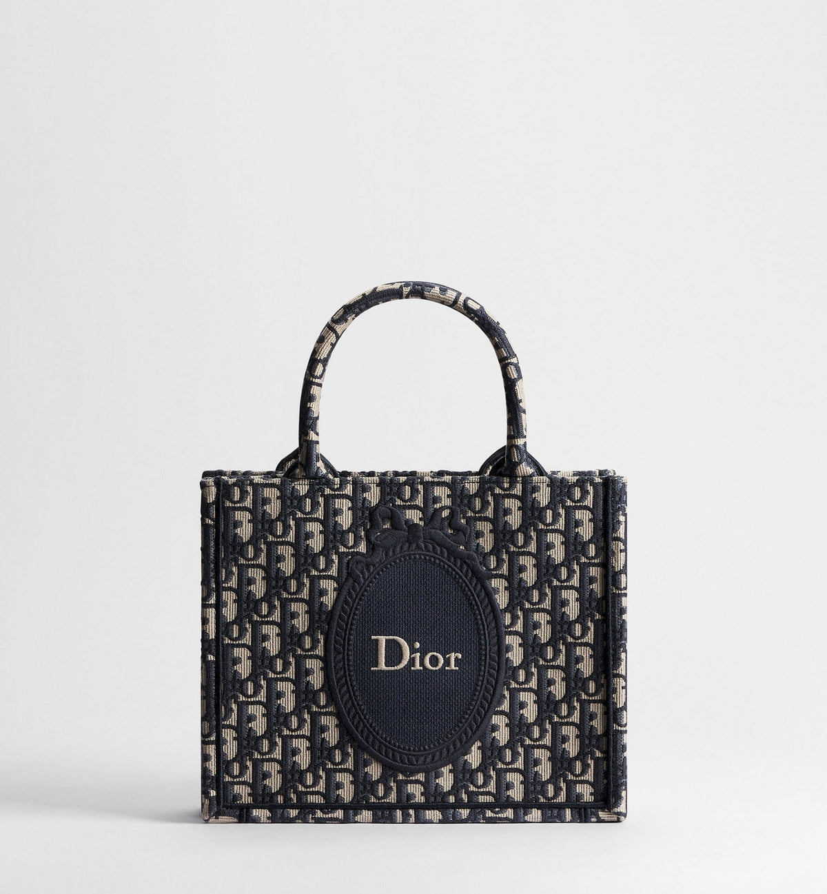 Women's Small Book Tote with Blue Oblique Jacquard and Médaillon Signature