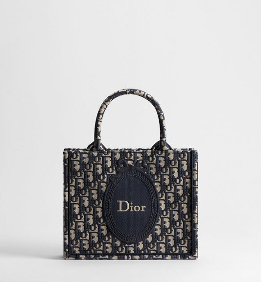 Women's Small Book Tote with Blue Oblique Jacquard and Médaillon Signature