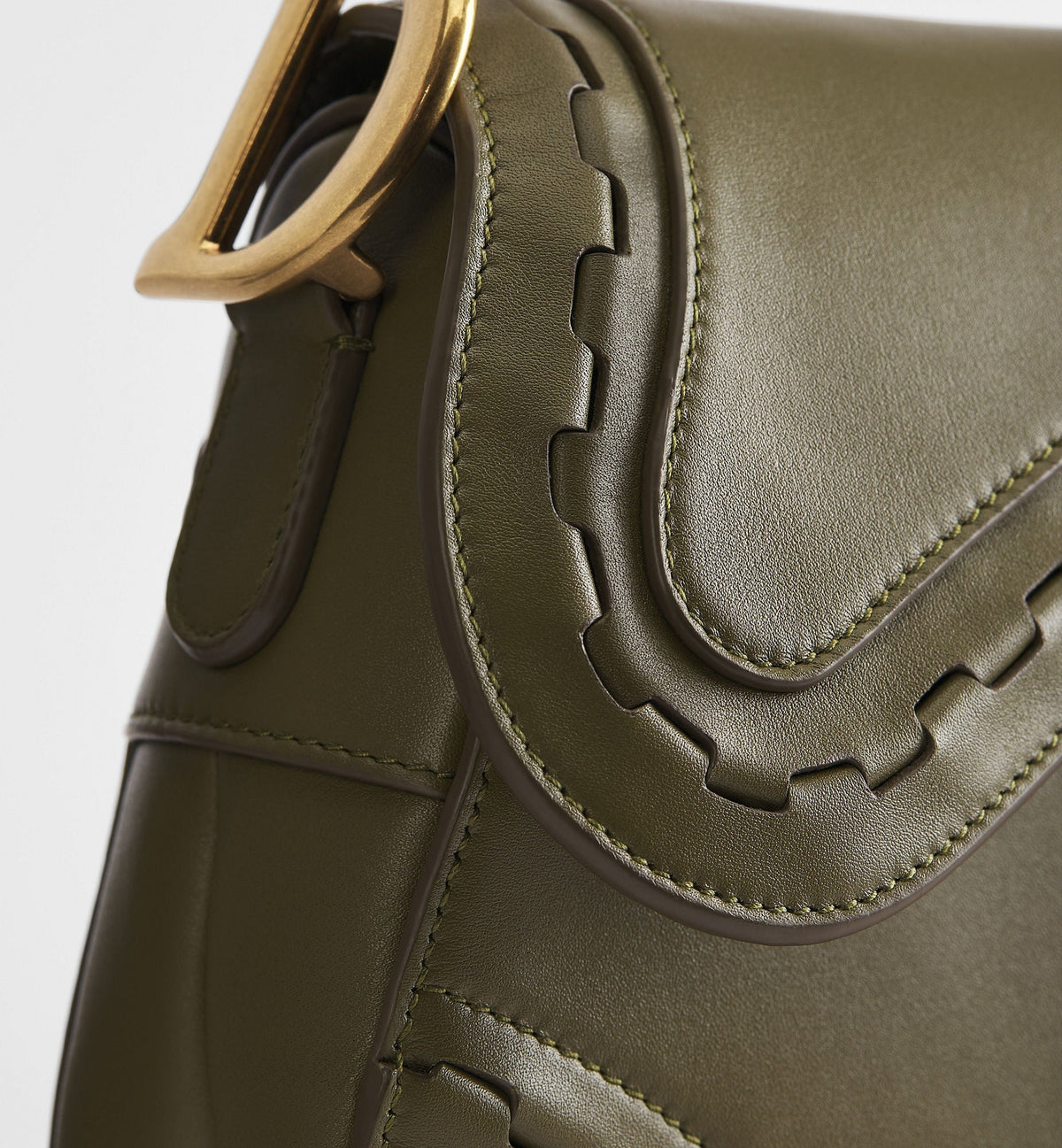Women's Saddle Bag With Strap In Khaki Calfskin