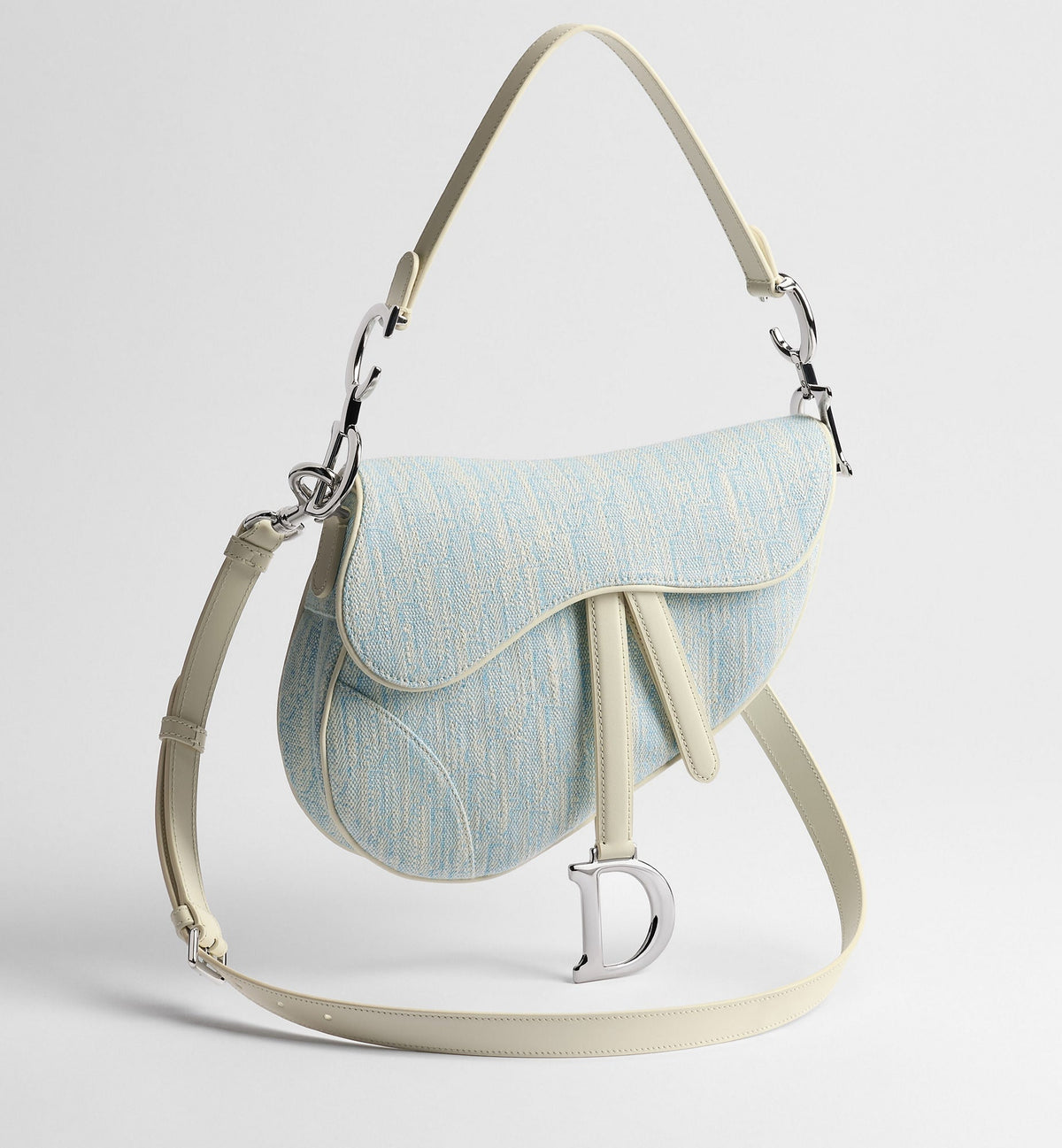 Women's Saddle Bag With Strap In Céleste Blue Washed Jacquard