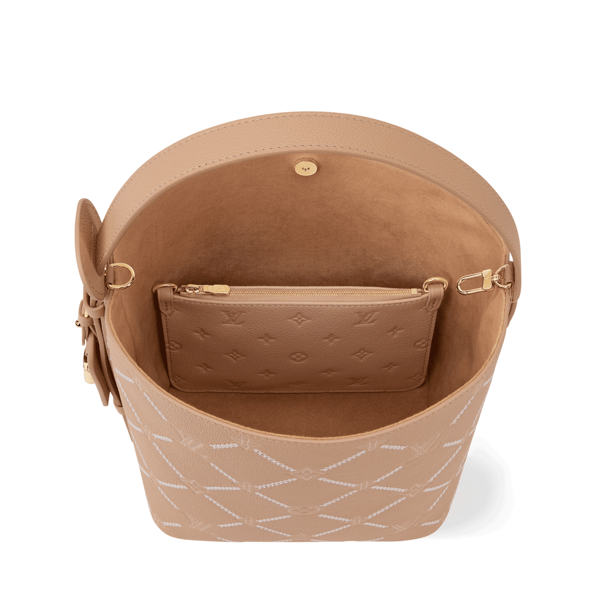 Women's All In MM Hazelnut Couture Monogram Empreinte Leather Bucket Bag M28524