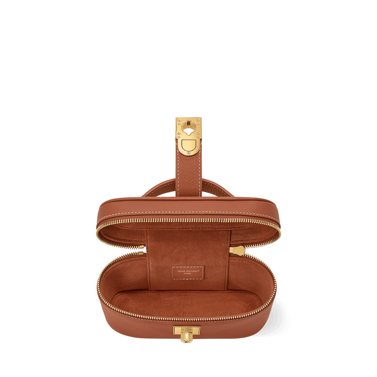 Vanity Pouch Cognac Low Key Calfskin Leather Aged Gold-Toned Hardware