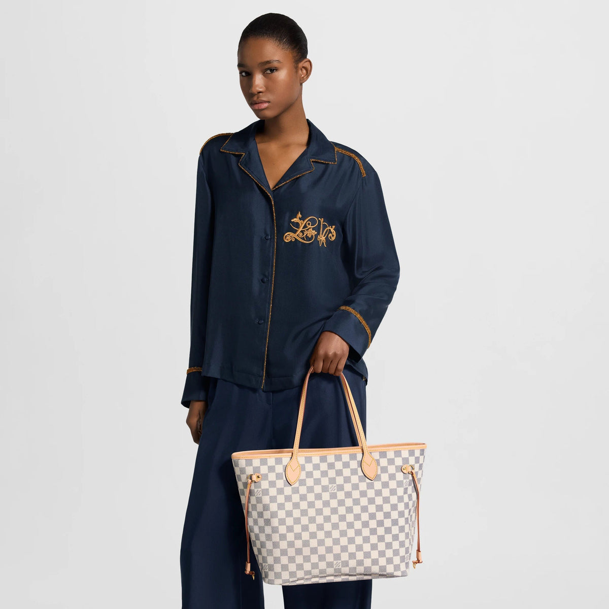 Women's Neverfull MM Damier Azur Coated Canvas Tote Bag N40603