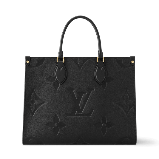 Women's Onthego MM Black Monogram Empreinte Leather Tote Bag M45595 New