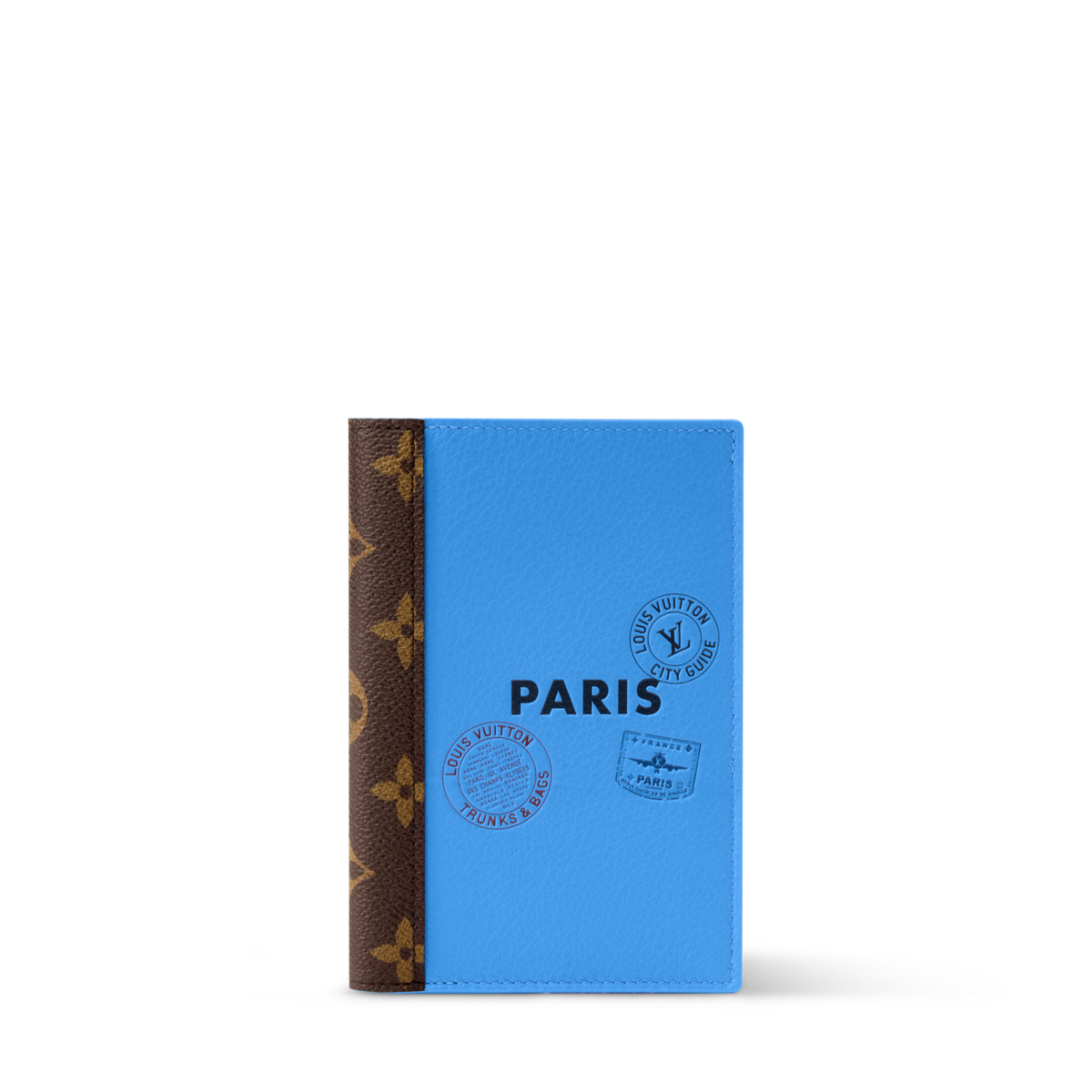 Passport Cover Bleu Paris Cowhide Leather Monogram Canvas Trim
