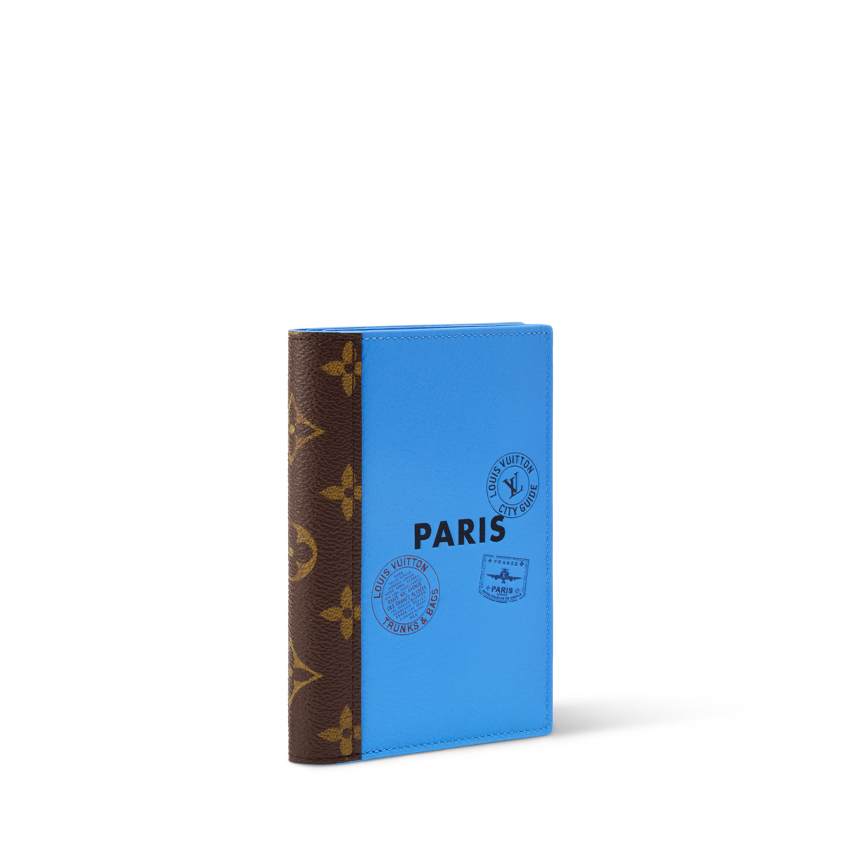 Passport Cover Bleu Paris Cowhide Leather Monogram Canvas Trim