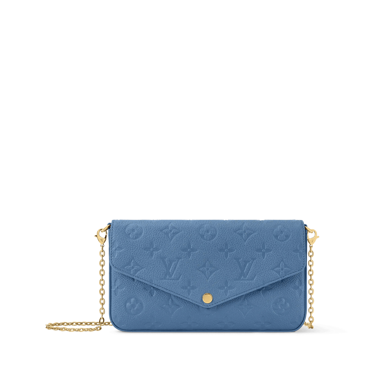 Pochette Félicie Monogram Empreinte Leather Blue Jean Gold-Toned Hardware