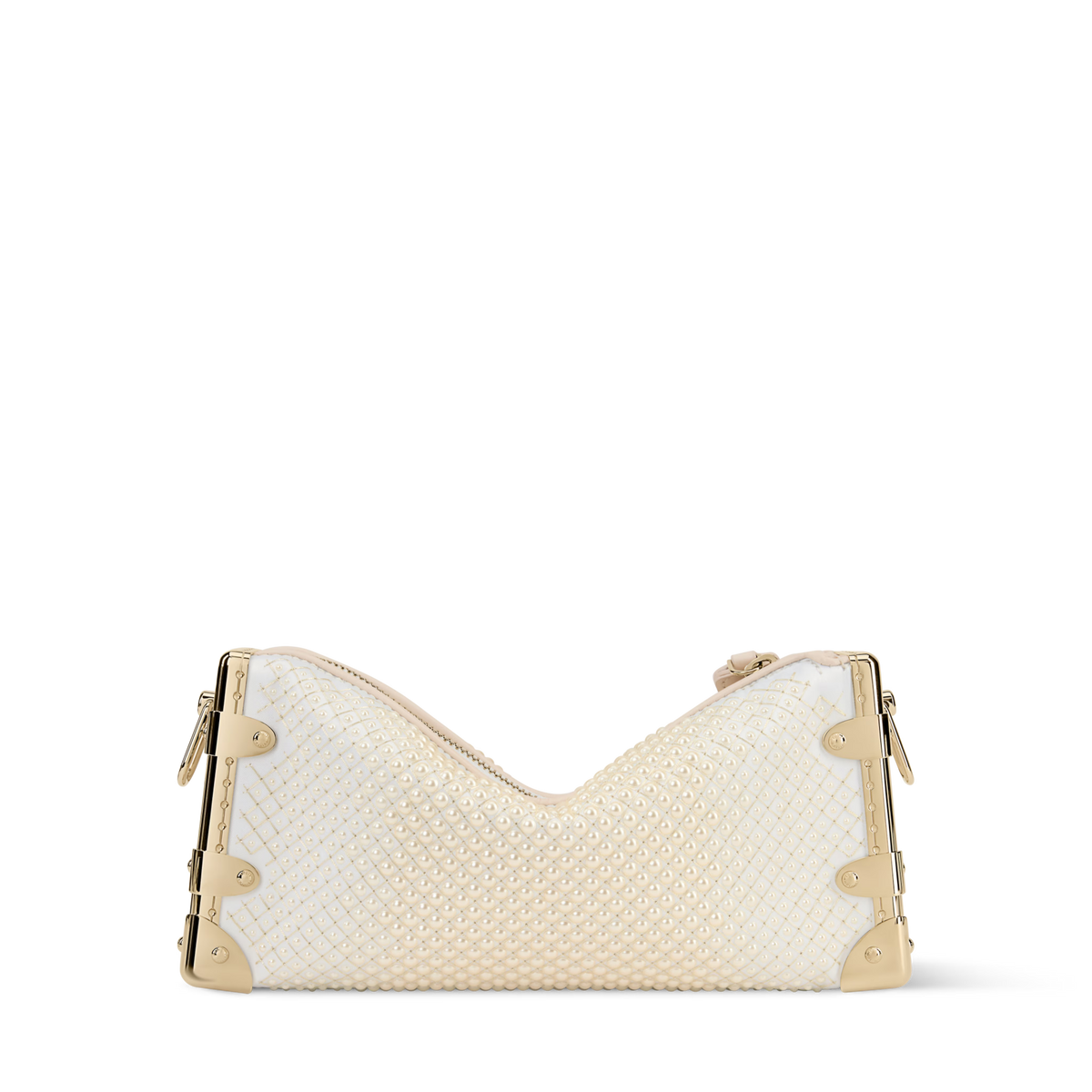 Slim Trunk Cream Satin Pearl Embellishment Gold-Toned Hardware