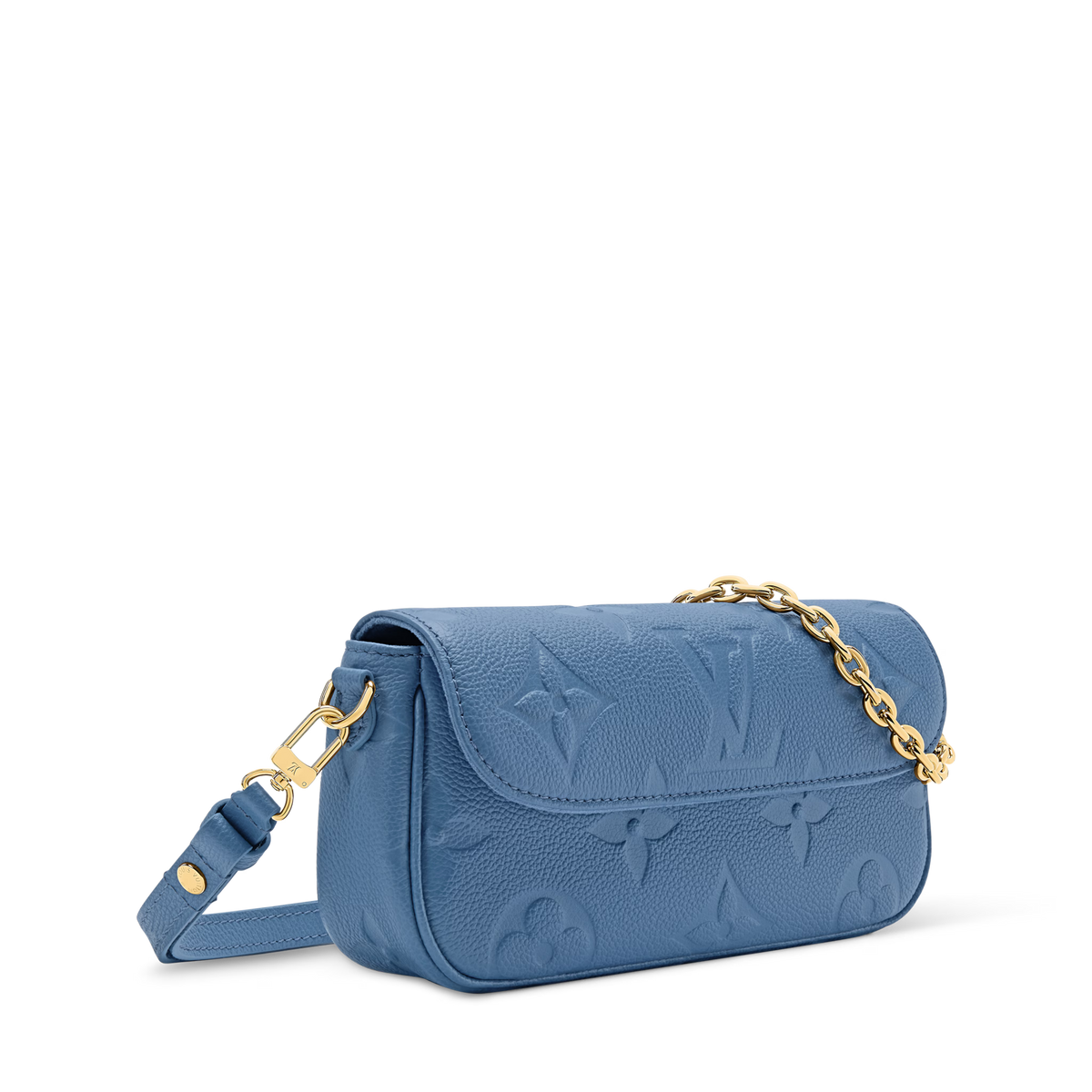 Wallet On Chain Ivy Blue Jean Monogram Empreinte Leather Gold-Toned Hardware