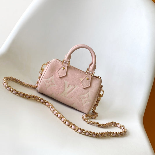 25S Nano Speedy Bag 16 in Rose and Quartz Embossed Grained Calfskin