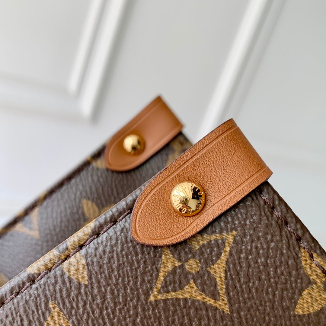 Onthego Organizer 37 in Brown Coated Canvas and Calfskin