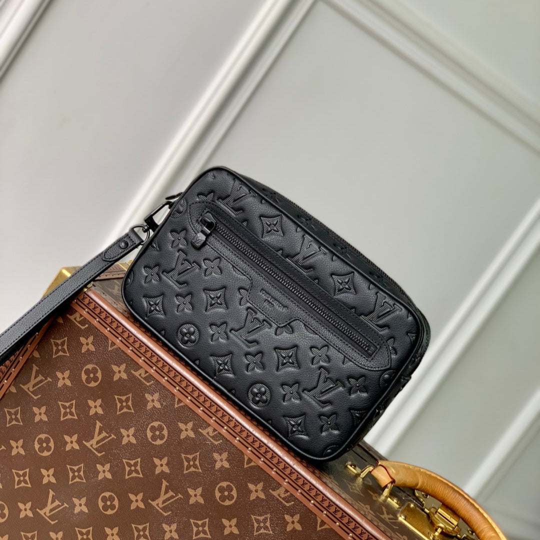 Pochette Kasai 24.5 in Black Monogram Shadow Calfskin