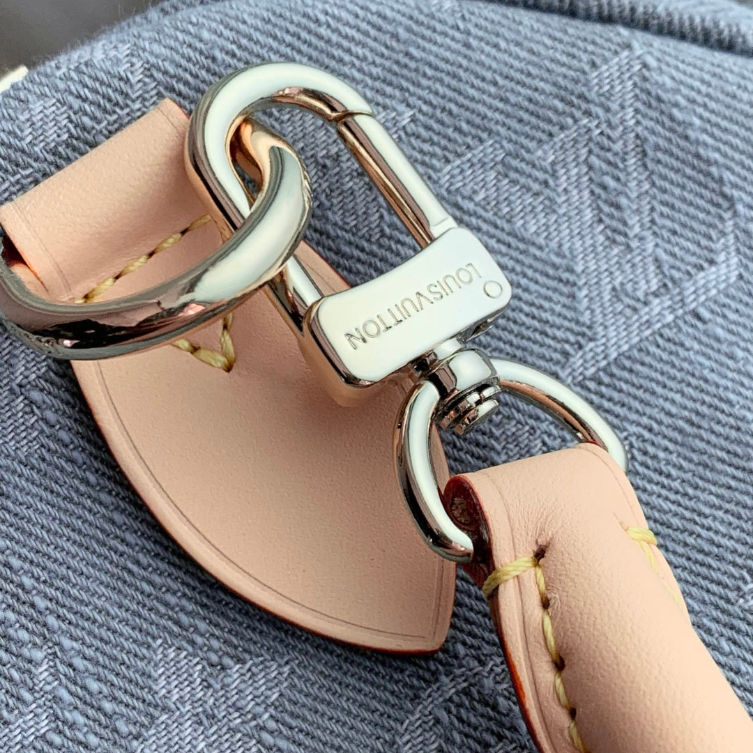 Speedy Soft 30 in Grey Monogram Denim Light Brown Calfskin