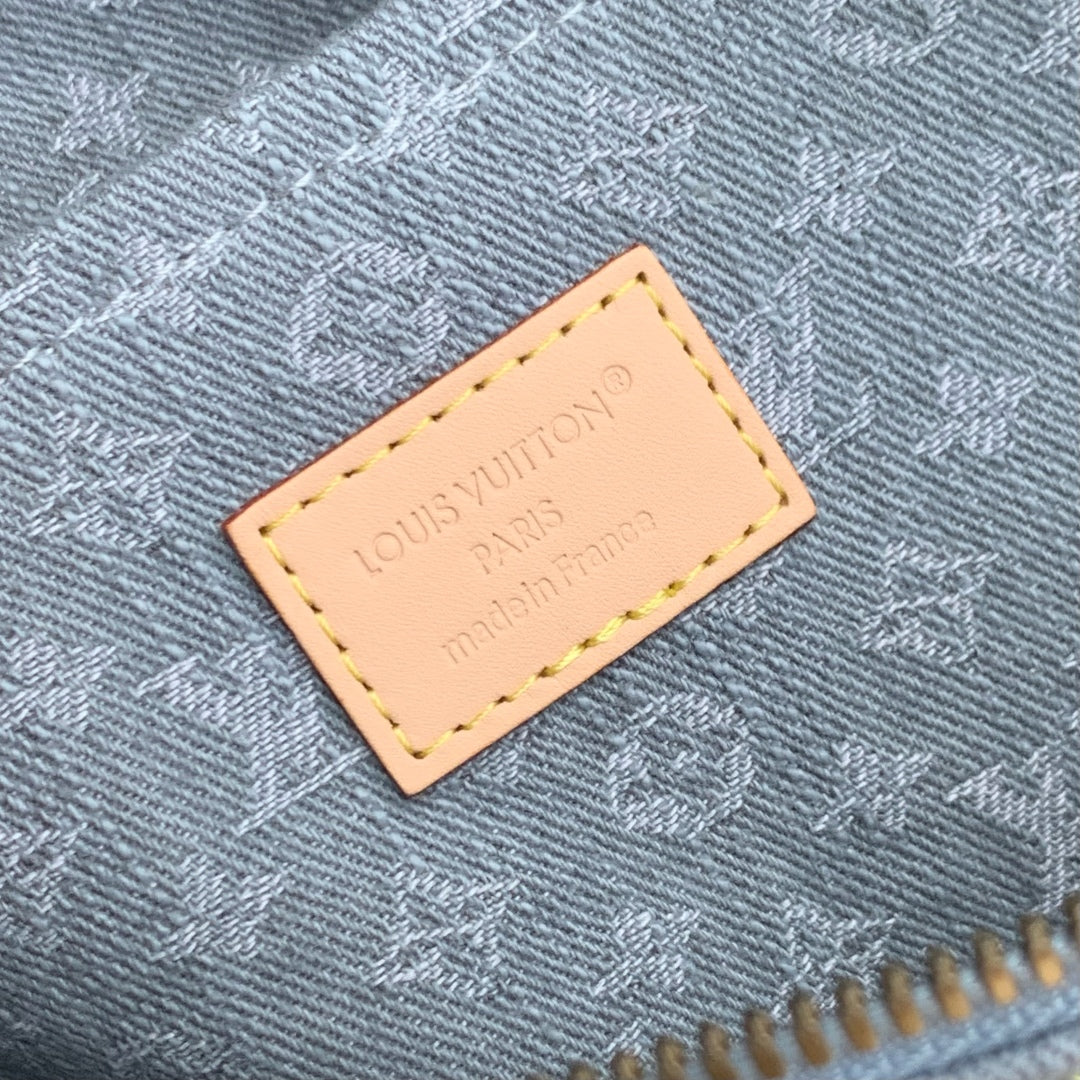 Speedy Soft 30 in Grey Monogram Denim Light Brown Calfskin
